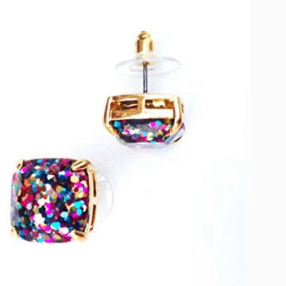 Kate Spade New York Glitter Square Stud Earrings Multicolor NEW with Dust Bag - Picture 3 of 11